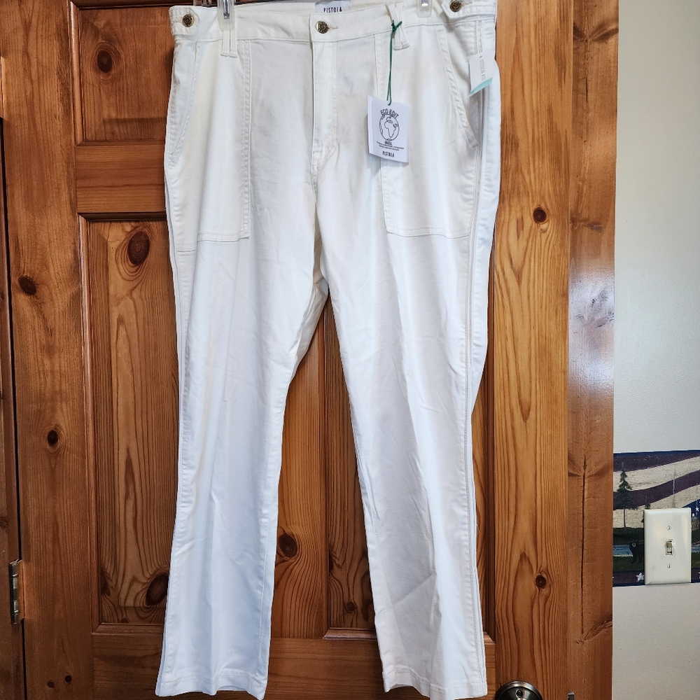 Pistola Erin High Rise Utility Straight Leg Pant, Size 16, Off-White Color